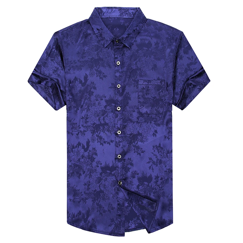 2018 Latest style mens summer silk floral dress shirt fashion striped male silk clothes short sleeve silk shirt for man