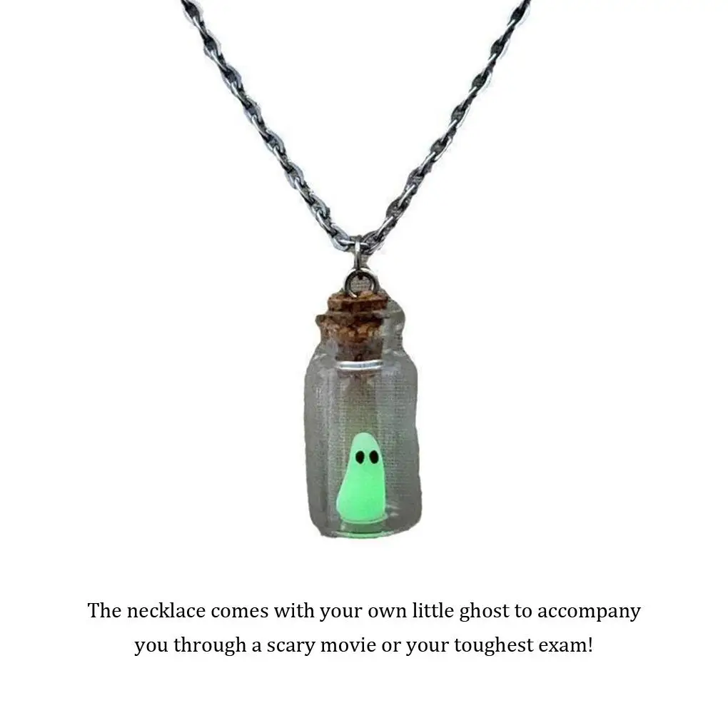 Spooky Ghost Necklace Drifting Bottle Luminous Halloween Decoration Horror Themed Parties Ghosts Bottle Creative Pendant  ﻿