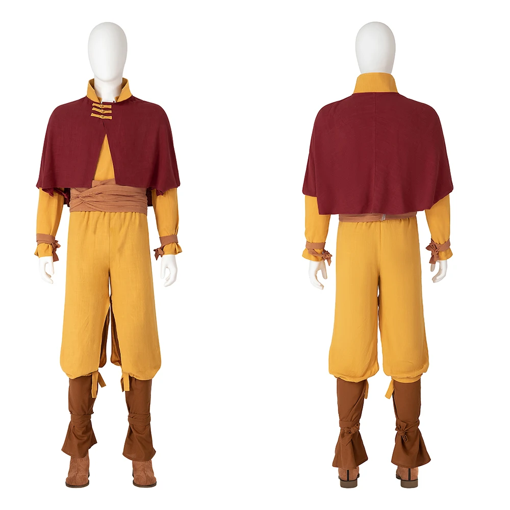 

Aang Cosplay Costume Adult Mens Red Cloak Top Pants Shoes Set Avatar The Last Airbender Outfits Men Halloween Carnival Suit