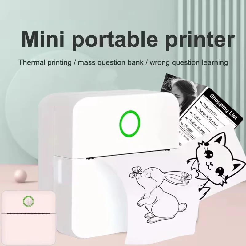 

Mini Portabl Printer Inkless Sticker Maker, Free Cut Small Pocket Printer, Portable Thermal Printer for Photo Journal Notes Memo