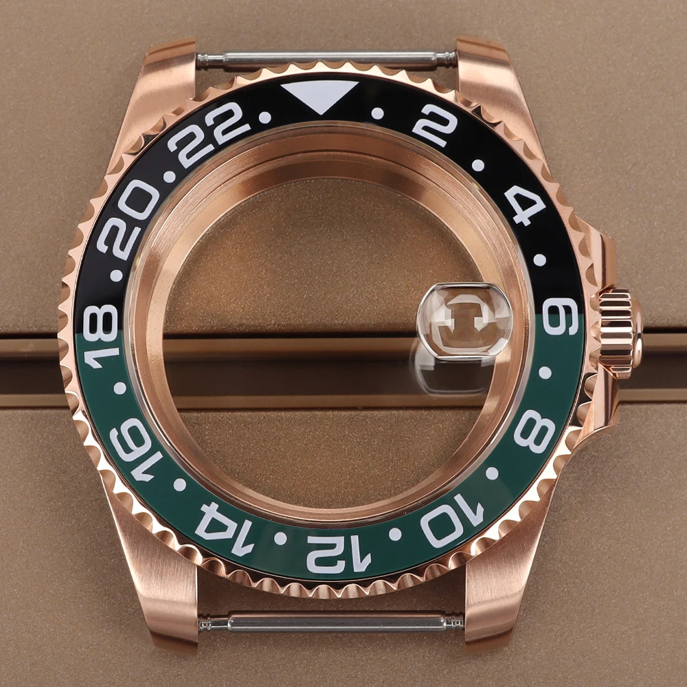 

40mm NH35 Rose Gold Watch Case Ceramic Bezel Sapphire Glass For GMT NH35 NH36 NH38 NH34 4R36 Miyota 8215 ETA 2824 Movement 20ATM