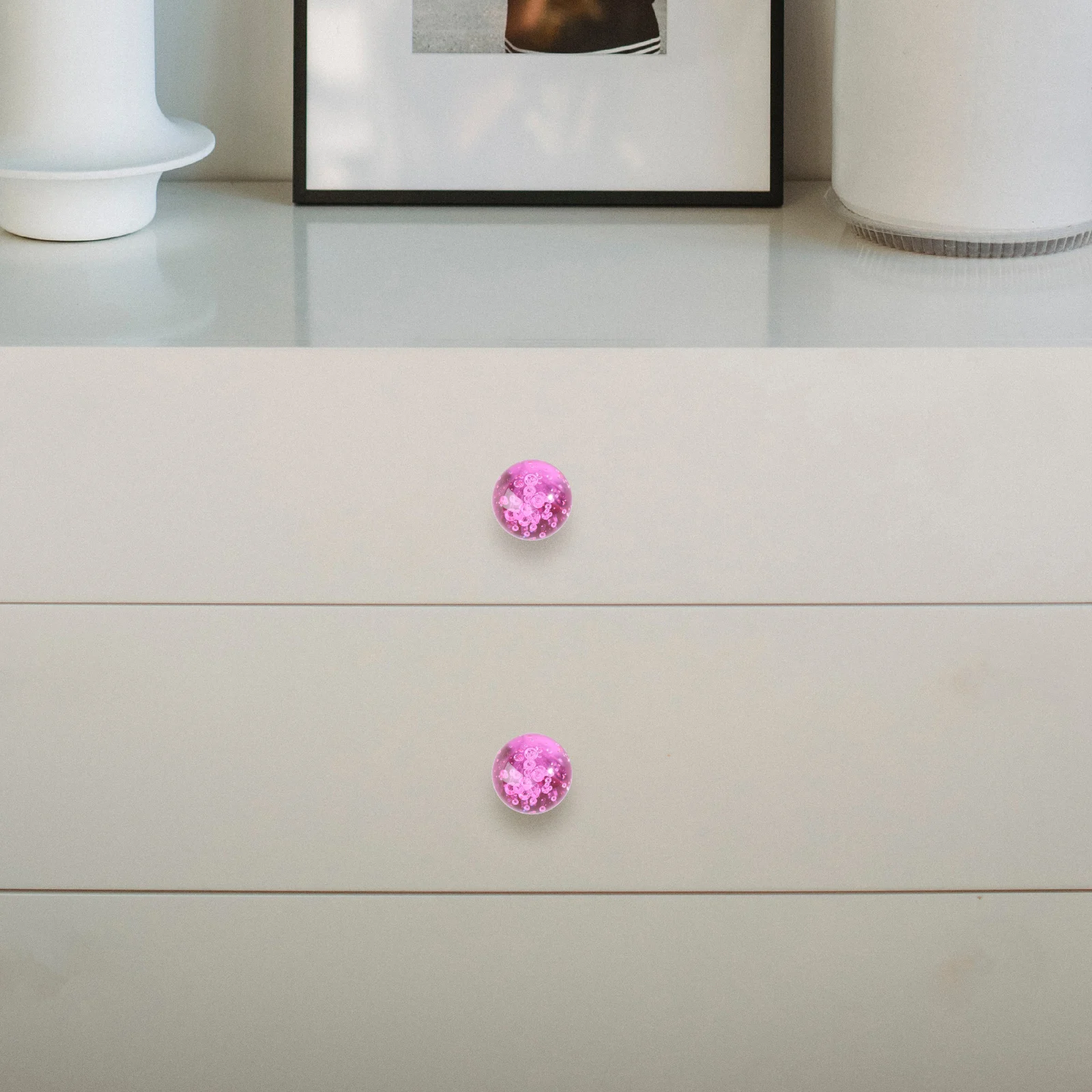 

4 Set Single Hole Silver Base Drawer Knob Bubble Ball Cabinet Drawer Door Handle with Screws for Home Office (Pink, 1 Screw, 4 S