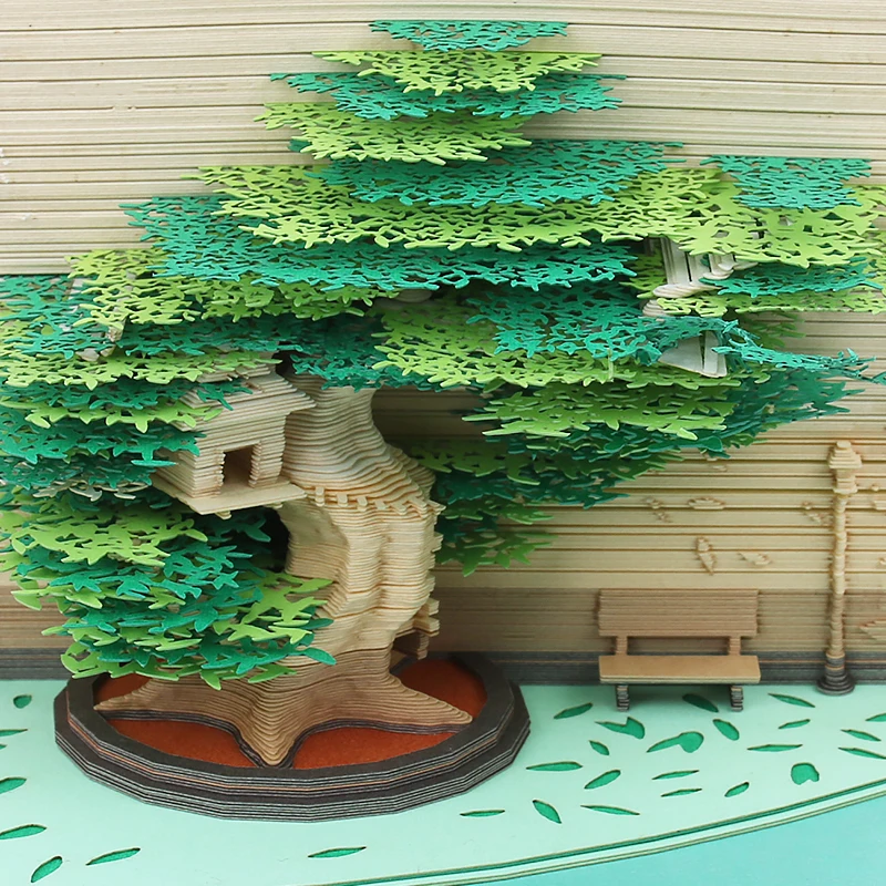 

Factory Art Paper Sculpture Practical Memo Pad with Lamp Tree House Three-dimensional Paper Sculpture High-end Holiday Gifts