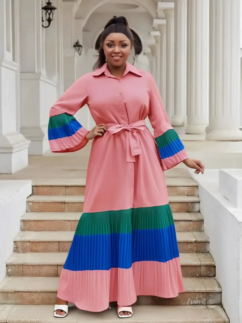 Dashiki vestidos africanos para mujer verano africano manga larga cuello pico Patchwork vestido largo Maxi trajes Ankara vestidos 2025
