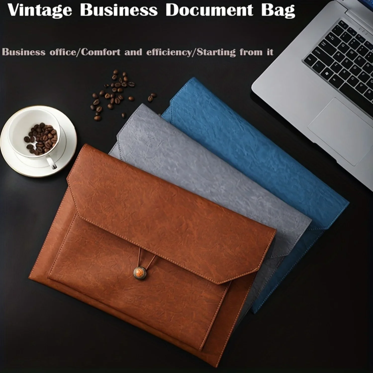 

Large Capacity PU Leather A4 File Bag for 13.4in Laptop with Three-layer Design