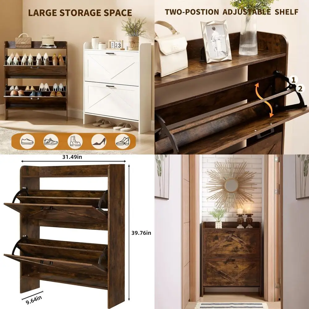 

Vintage-Style Narrow Metal Lip Shoe Storage Cabinet for Entryway, Hallway, and Foyer