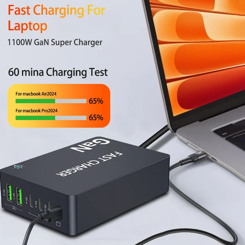 GaN شحن سريع سطح المكتب اللوحي 1100 واط 2 USB و 4 منافذ PD QC3.0 PPS محطة شحن للهواتف الذكية الوسادة المحمول للمنزل والمكتب