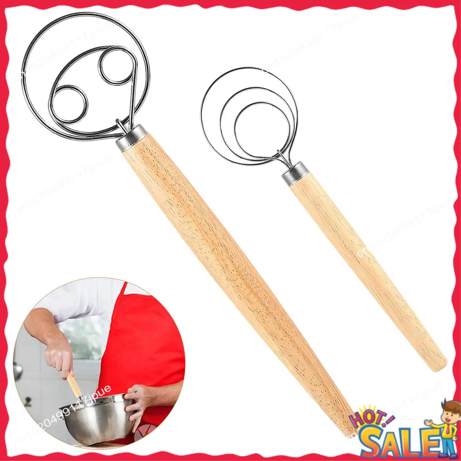 

BOFO Danish Dough Whisk Bread Mixer And Egg Beater, Kitchen Baking Tools Blender For Bread Pastry Pizza Making 2 Pack