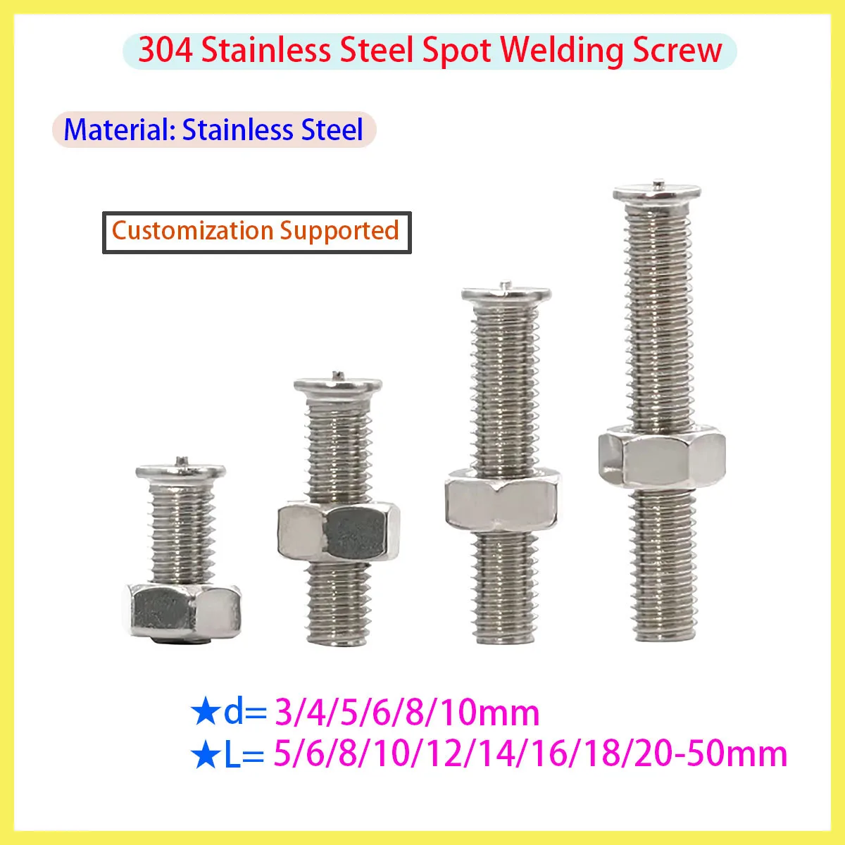 

304 Stainless Steel Spot Welding Screws Weld Studs Welding Nuts Hexagon Weld Nuts M3 M4 M5 M6 M8 M10mm