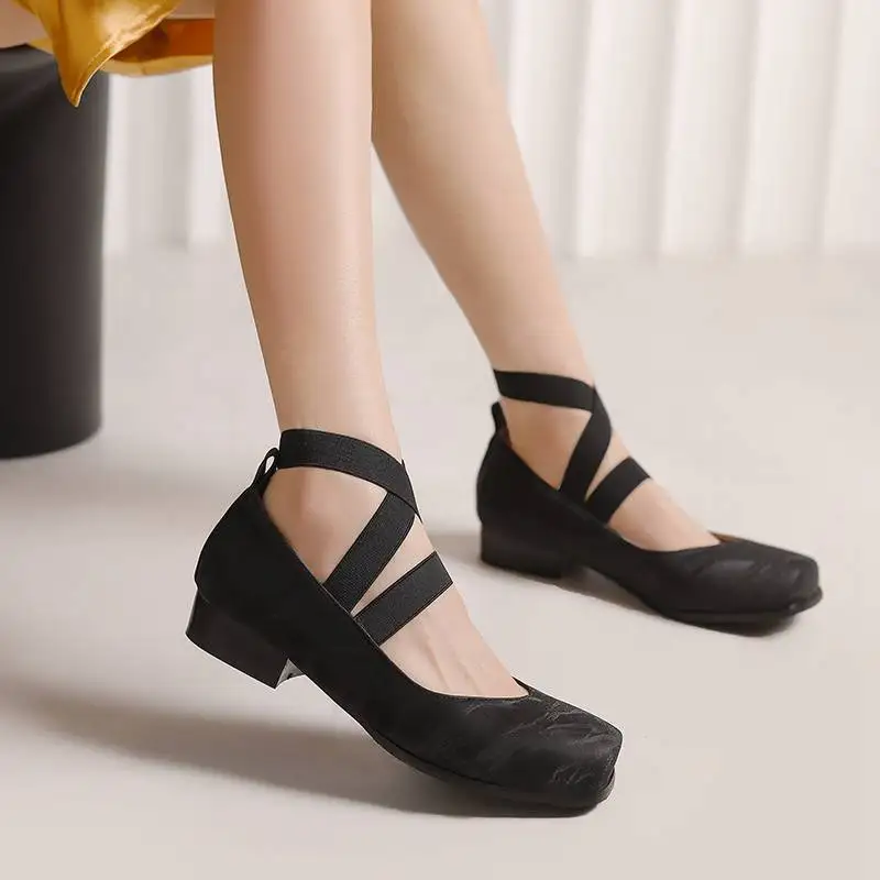 REAVE CAT Brand Ladies Flats Toe Heels 3cm Ankle Shoes Strap Concise Female Ballet Shoes Big Size 46 47 48