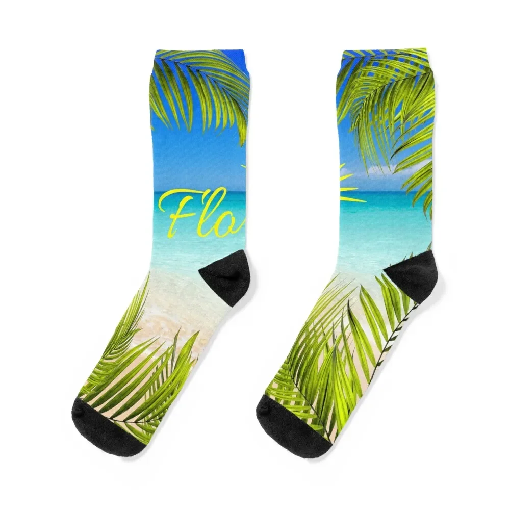 صني فلوريدا، الشاطئ الاستوائي وأوراق شجرة النخيل الجوارب أحذية المشي لمسافات طويلة الهدايا جوارب الرجبي رجل إمرأة #1