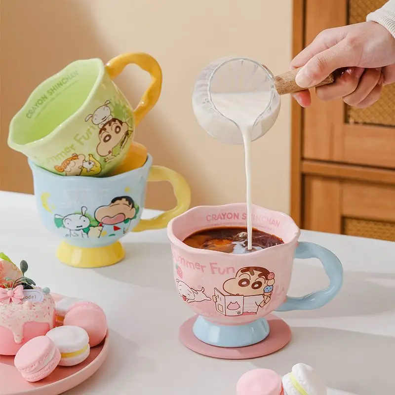 

New Kawaii Crayon Shin chan Flower Tea Cup Cute Home Makeup Ceramic High Beauty Cup Couple Birthday Gift Coffee Cup Gifts Girls