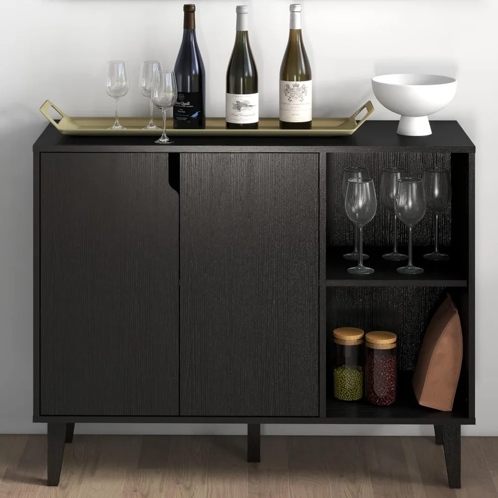 Akzent Side board Buffet Servier schrank mit 2 Türen und Regalen Lagers chrank weiß Kaffee bar Schrank (41,81 Zoll, schwarz)