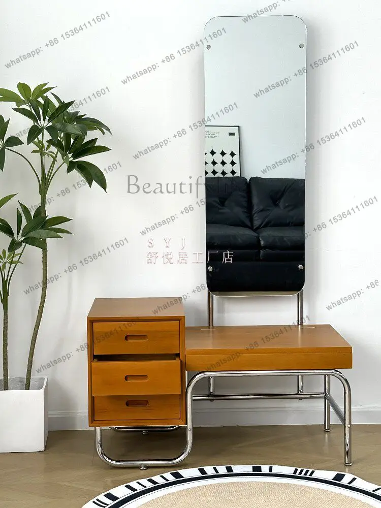 Modern simple household full body floor mirror small apartment bedside storage cabinet