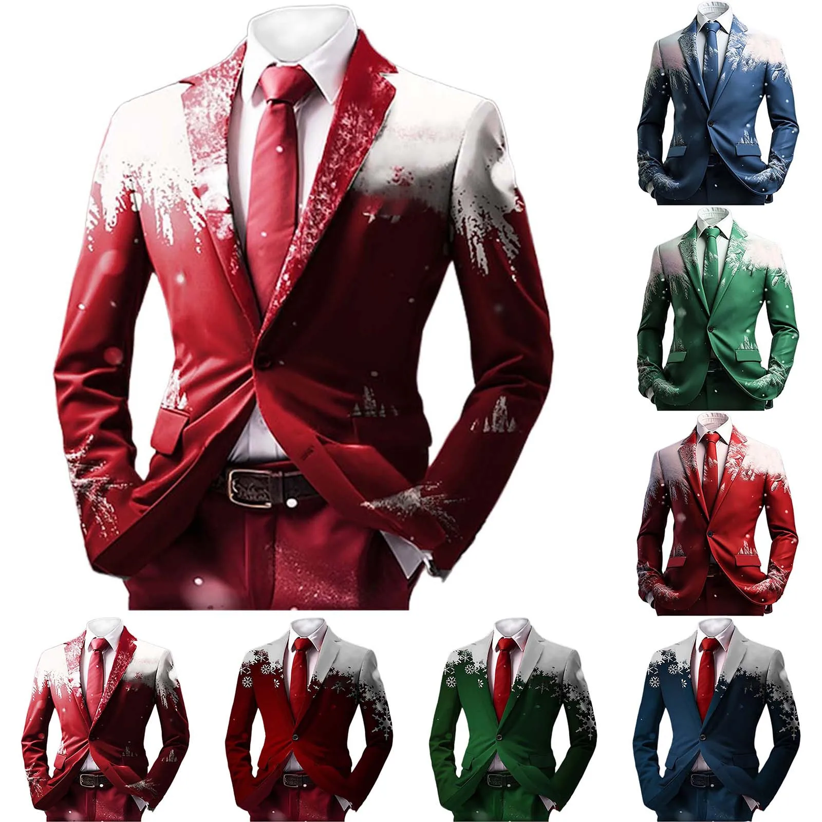 Men's Christmas Outfit Fashion Print Jacket One Button Retro Festival Suits Open Front Business Casual Stage Performance Jacket