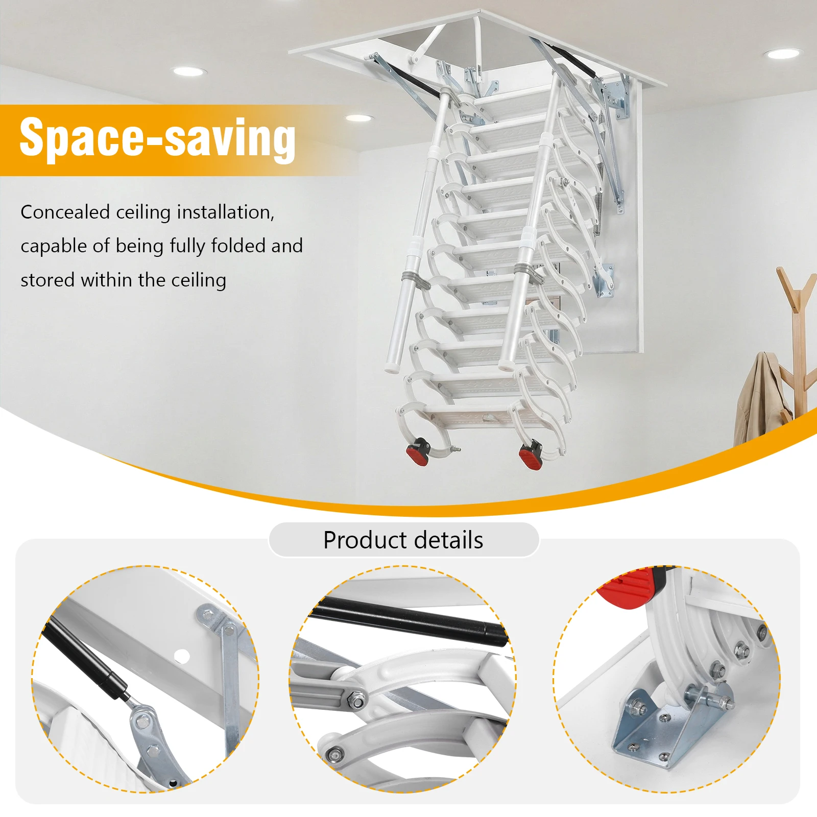 

12 Steps Foldable Loft Step with Handrails Invisible Telescoping Stairs 660LBS Capacity Height Adjustable For Home Duplex Villas