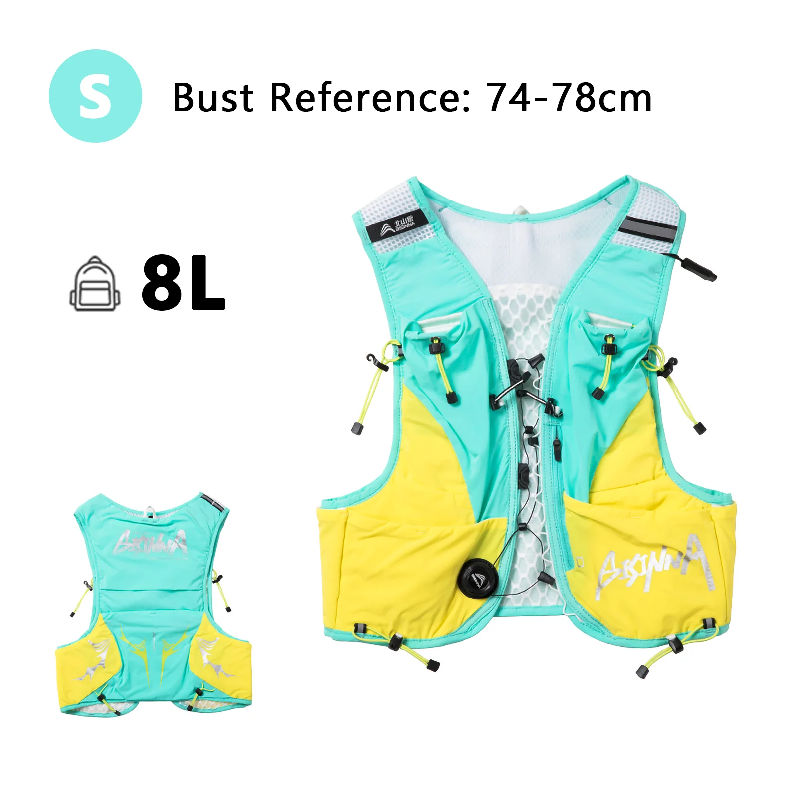 BISINNA Trail Running Vest Ultralight 8L Hydratatierygsack met meerdere vakken, ademend, voor marathon, fietsen, outdoor wandelen