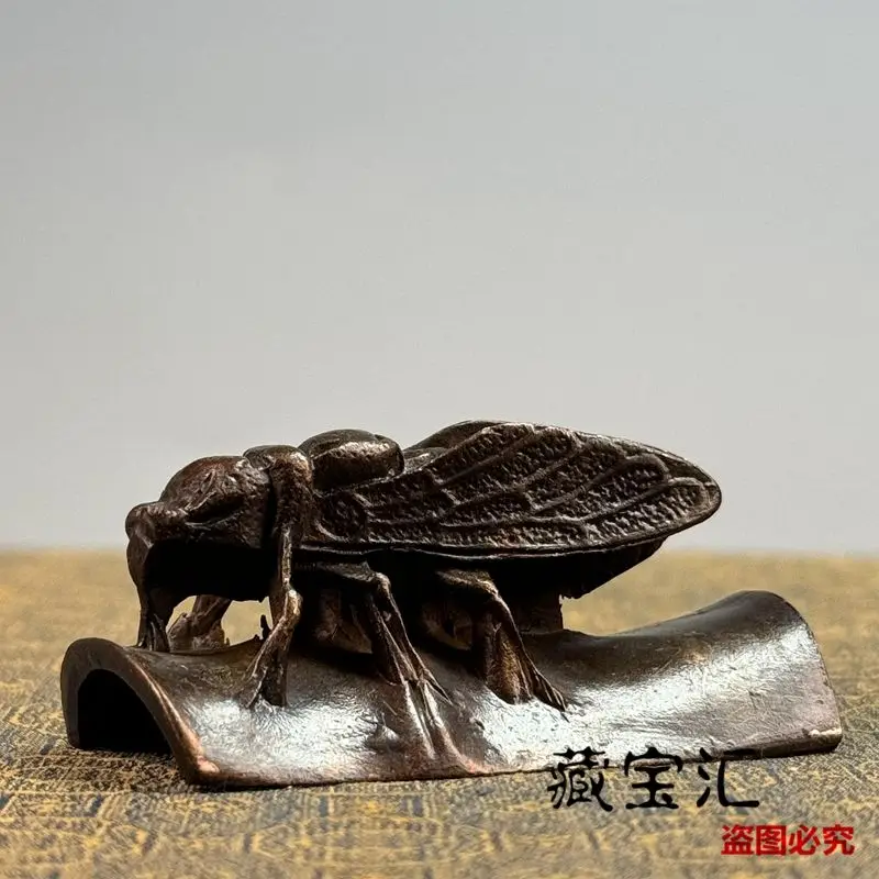Presse-papiers vintage en cuivre violet patiné, sculpture décorative de bureau d'étude chinoise traditionnelle, étonnante et persistante