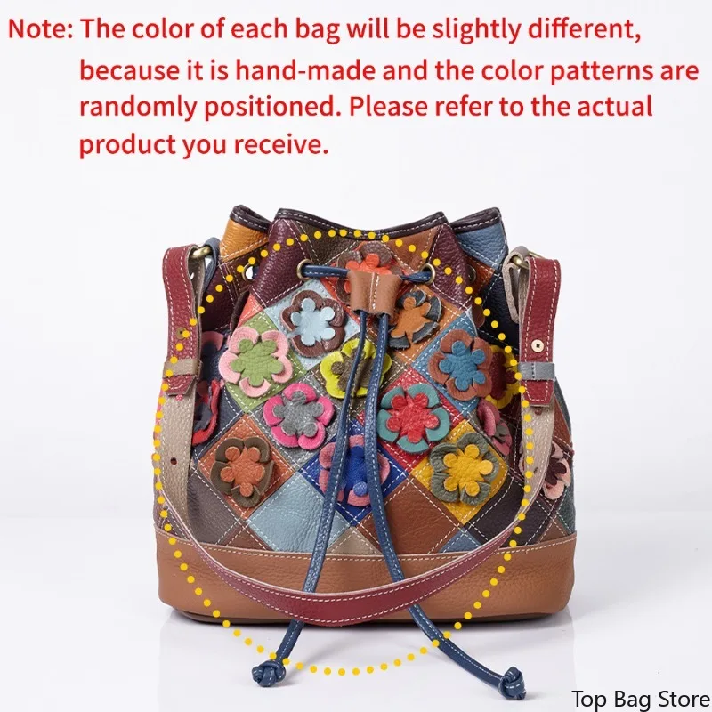 Minimalist Everyday Small Shoulder Bag for Women Genuine Leather Handmade Floral Color Block Design Adjustable Strap Luxury