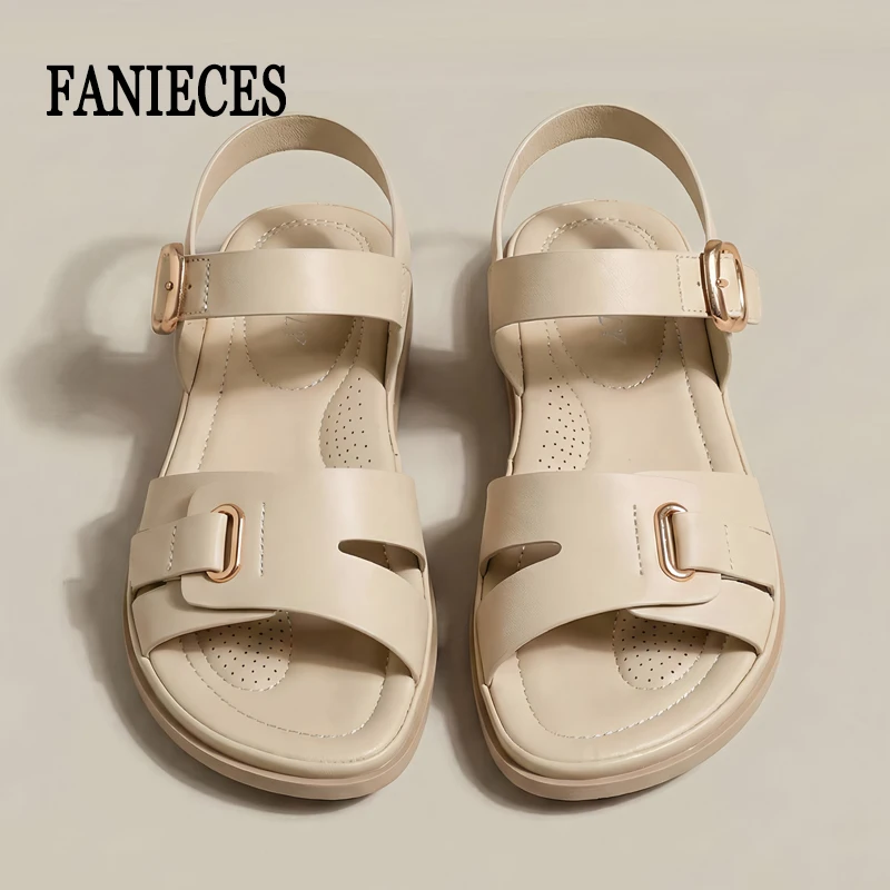 

Plus Size Women Sandals Summer Open Toe Ankle Strap Comfortable Anti-Slip Soft Bottom Flat Sandals OL College Beach Sandalias