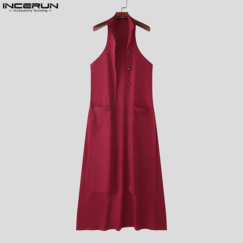 Men Long Style Vests Stand Collar Sleeveless Button Fashion Male Waistcoats Streetwear Solid 2026 Irregular Vests S-5XL INCERUN