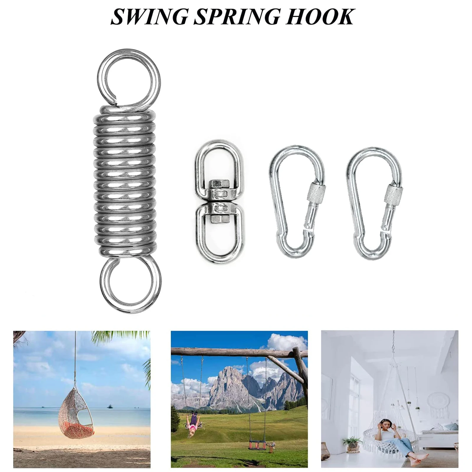 Swing Chair Hammock Spring Snap Carabiner Clips 500LB Capacity Hanging Chair Spring 360 Rotating Hook Kit Hanging Accessories