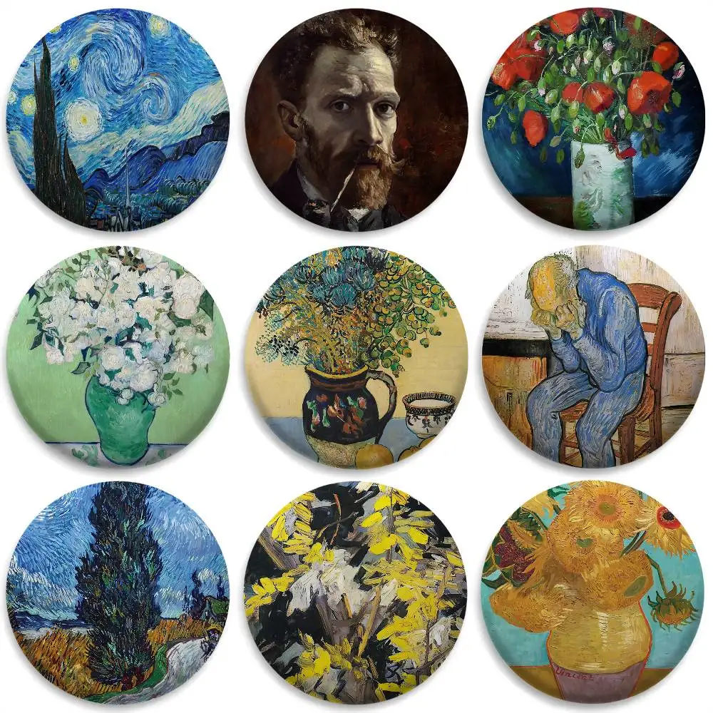 

Vincent Van Gogh Oil Art Badges Round Exquisite Badge Brooches Creative Pins For Clothes Hat Backpack Gift Accessories