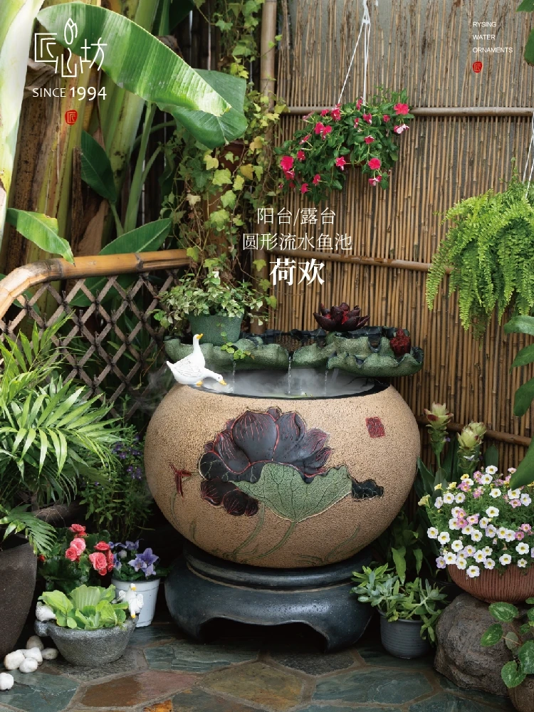 Chinese Garden Decoration round Balcony Fish Pond Hehuan Courtyard Landscape Furnishing Articles