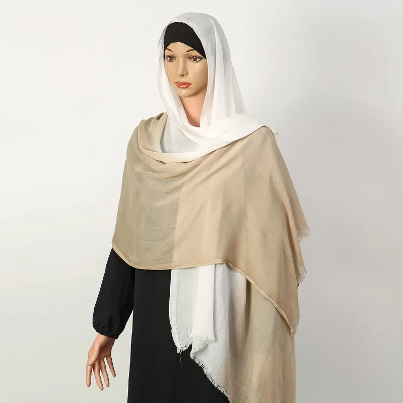

Двухцветный градиентный хиджаб, бежевый латте и 7 цветов, мусульманский головной платок, легкий дышащий платок для Рамадана, исламский тюрбан для женщин