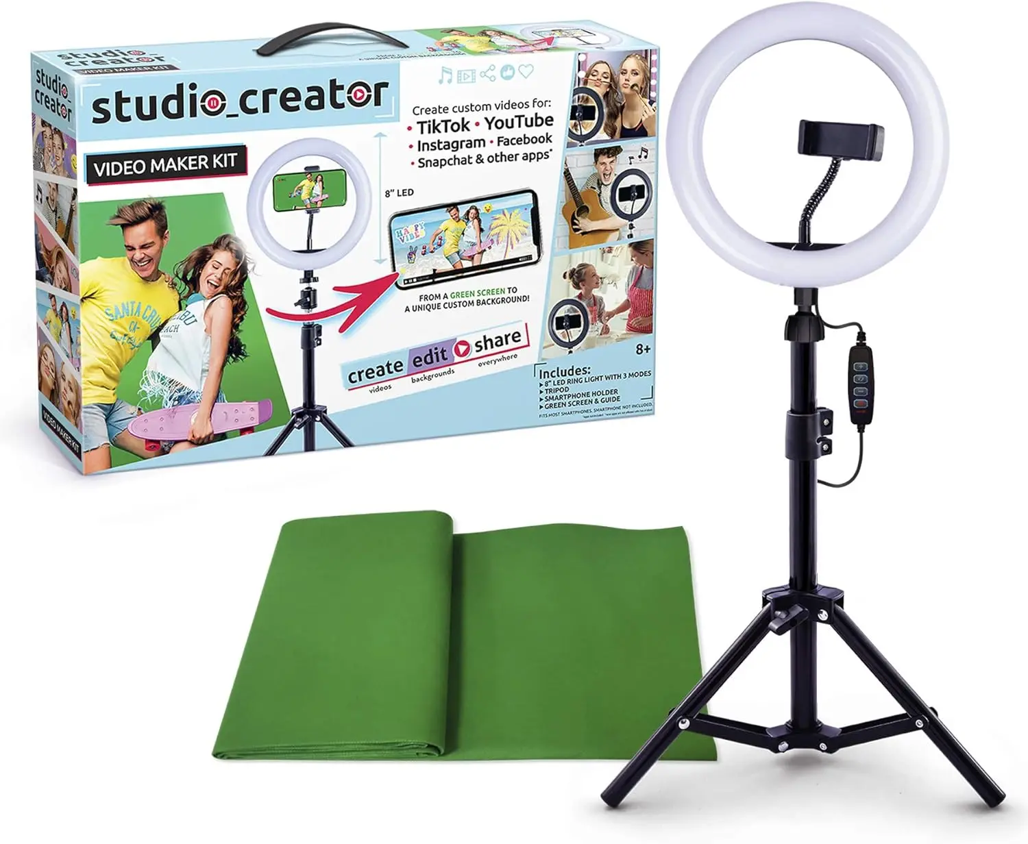 

So DIY TikTok Instagram YouTube Ring Light with Green Screen and Phone Mount Tripod. Influencer Video Creator Kit