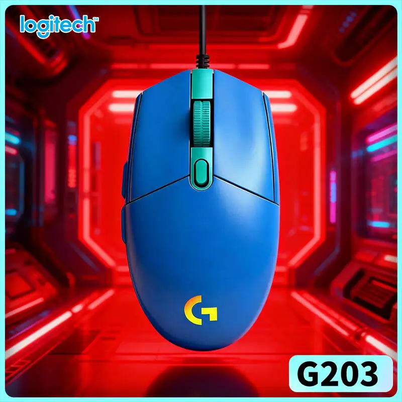 Logitech G203 wired gaming mouse sturdy gaming hardware build tunable RGB illumination anti‑slip base USB desktop pc