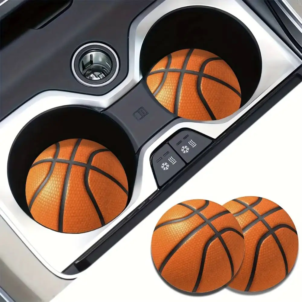 Basketball Pattern Absorbent Car Cup Holder Coasters Auto Interior Decor Dual Use For Car & Home Desk