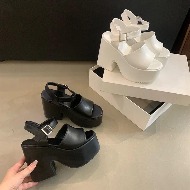 Clear Heels High Heeled Sandals Woman 2024 Female Shoe Espadrilles Platform Large Size Open Toe High-heeled Girls Lacquered Fash