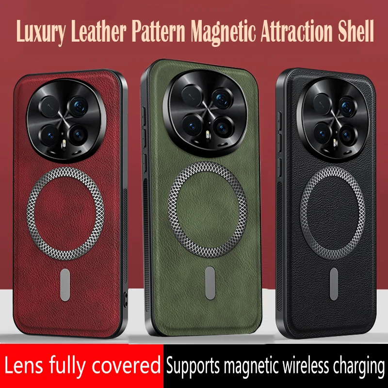 

Роскошный чехол для телефона из искусственной кожи для Honor Magic8 Pro Magsafe, магнитное металлическое кольцо, защита объектива, противоударный чехол для Honor Magic8