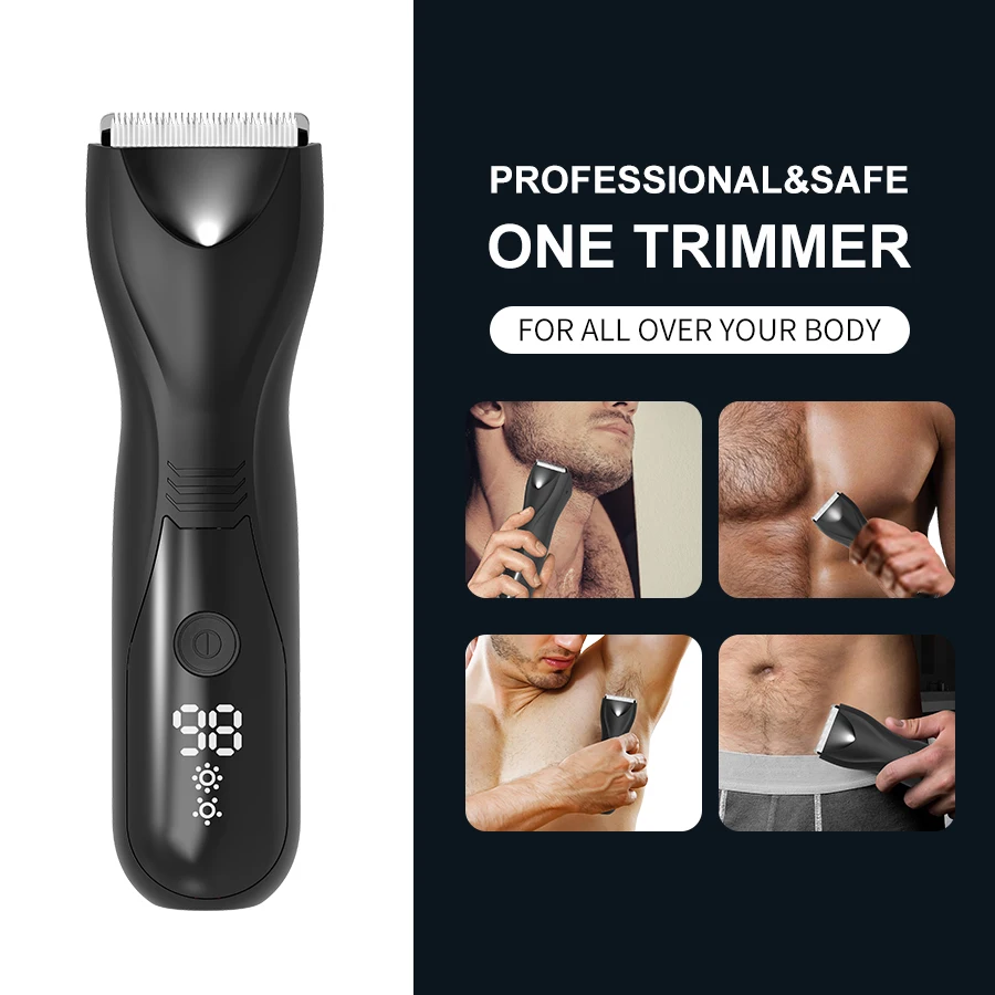 Fully Body Washable Groin Trimmer for Men Electric Face Beard Body Hair Trimmer with base Rechargeable Pubic Shaver Groomer