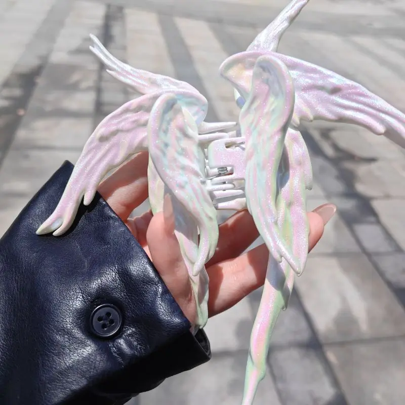 Pearlescent White Angel Wings Jumbo Hair Claw Clip