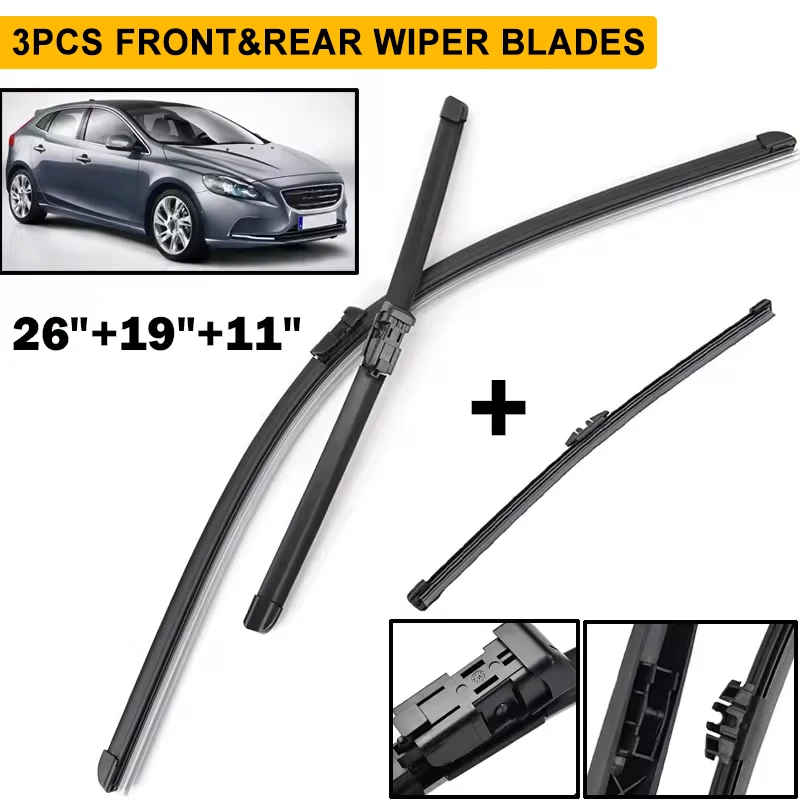 Wiper LHD Front & Rear Wiper Blades Set For Volvo V40 2012 - 2019 Windshield Windscreen Window Brushes 26"+19"+11"