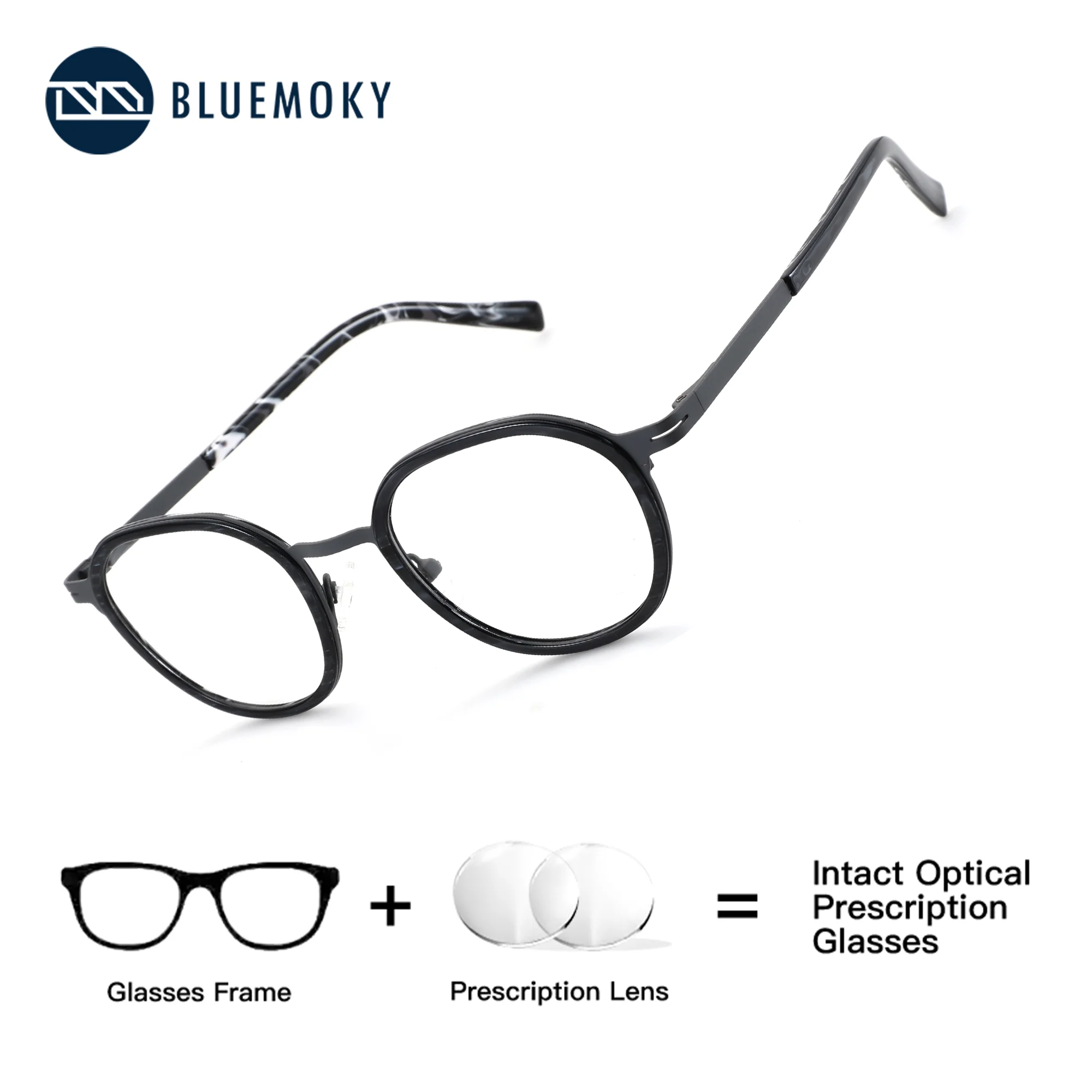 

BLUEMOKY (L Size) Acetate Polygon Prescription Custom Glasses Man Optical Lenses With Recipe Anti Blue Light Progressive Myopia