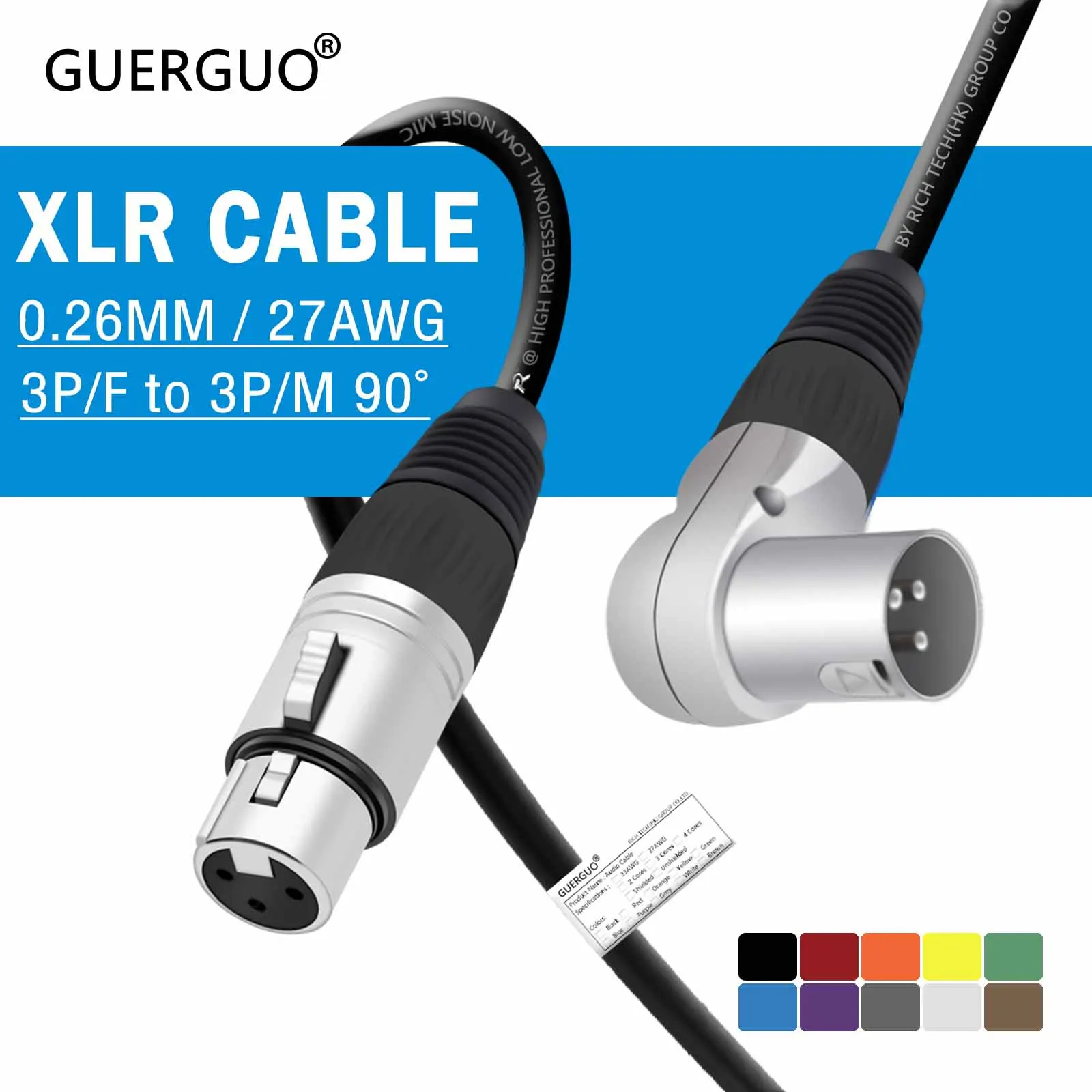 XLR Cable Professional Straight 3Pin XLR Female to 90-Degree 3Pin Male Balanced MIC Audio Extension Cord for Amp Speaker Mixer