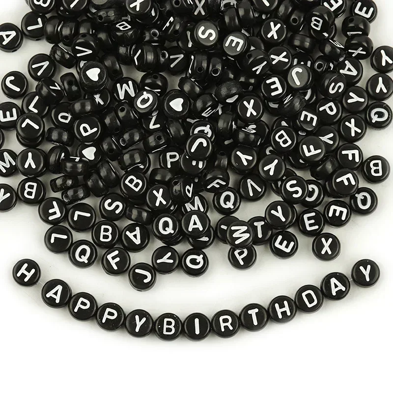 100-500PCS Black Round Acrylic Letter Beads A-Z Alphabet Loose Beads For Jewelry Making DIY Necklace Bracelet Handmade Craft