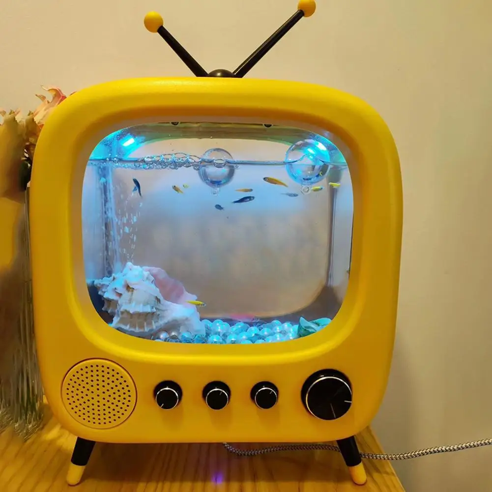 TV Fish Tank Desk Aquarium with LED Light Thermostatic Filter Desktop Ornaments Home Decoration Creative Ideal Birthday Gifts