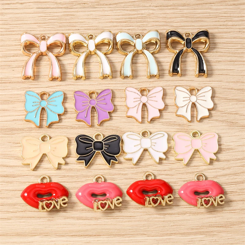 10 Stück Niedliche Bunte Emaille-Schleifenanhänger für die Schmuckherstellung von Ohrringen, Halsketten, Armbändern und DIY-Bastelzubehör – Detail 1