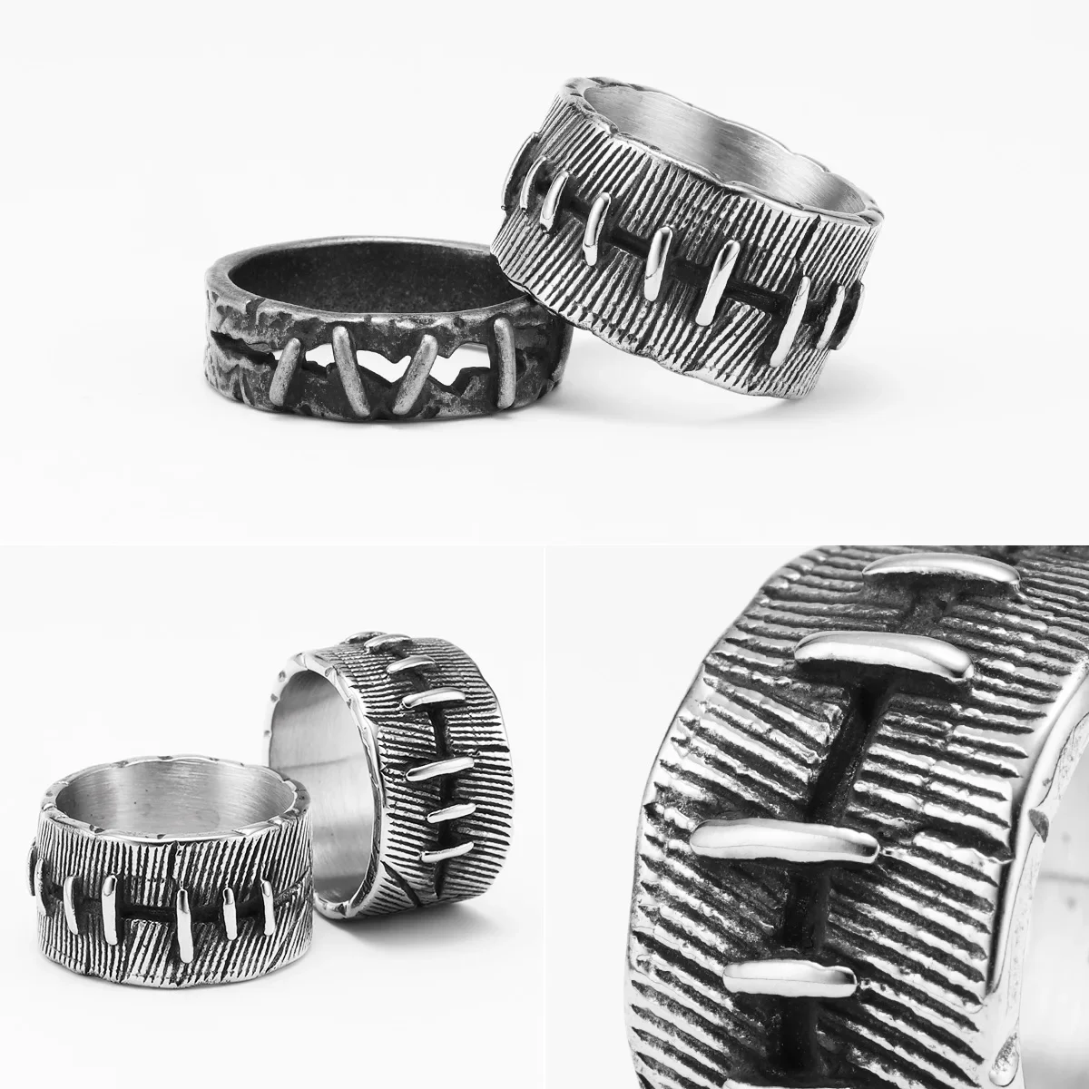 Gothic Crack Suture Men Rings Stainless Steel Retro Punk Rock Women Jewelry Fashion Accessories Stranger Things Gift Wholesale