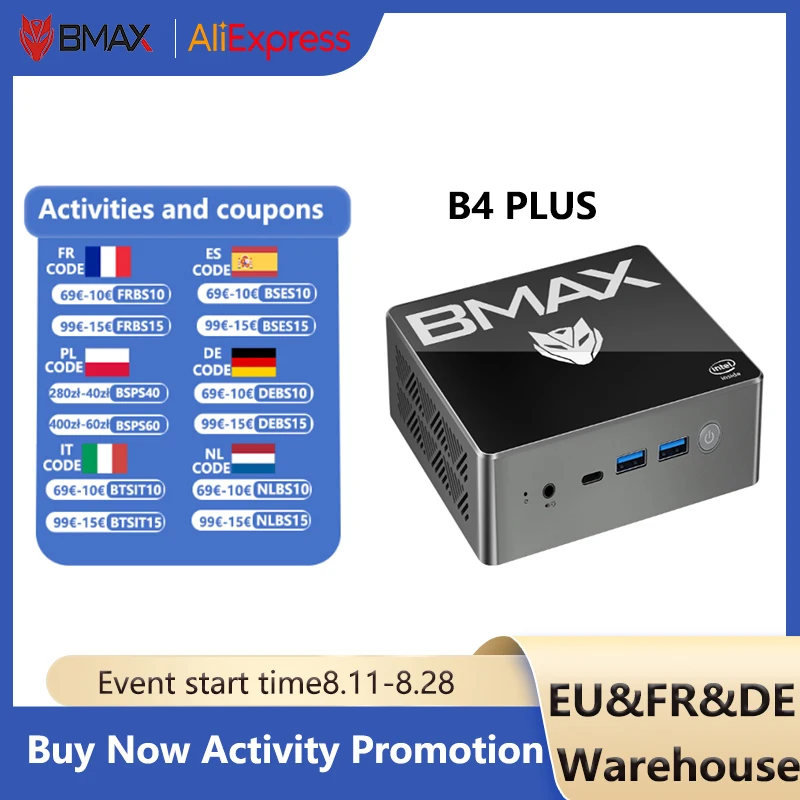 BMAX B4 Plus Mini PC Windows 11 PC Intel N100 16 GB 512 GB SSD 2 * HDMI 1 * Tipo-C Supporta 4K a 60 Hz 750 MHz Intel UHD Grafica minipc