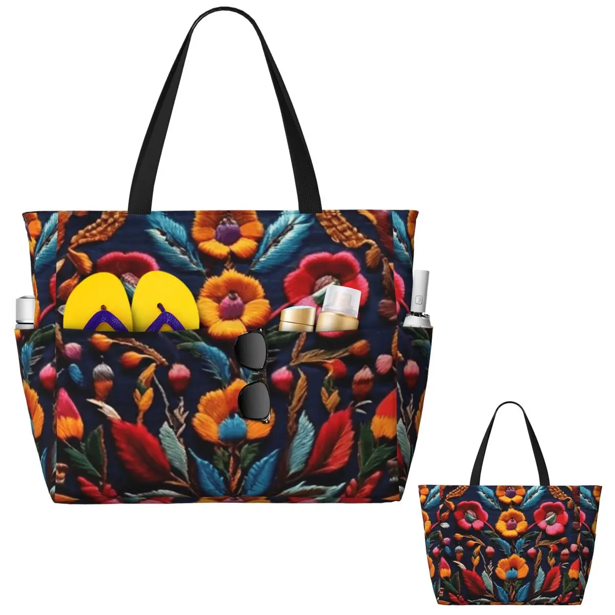 

Mexican Embroidery Floral (27) Beach Tote Bag Sport Gym Yoga Duffle Large Tote Bag Women Travel Bag Fitness bag
