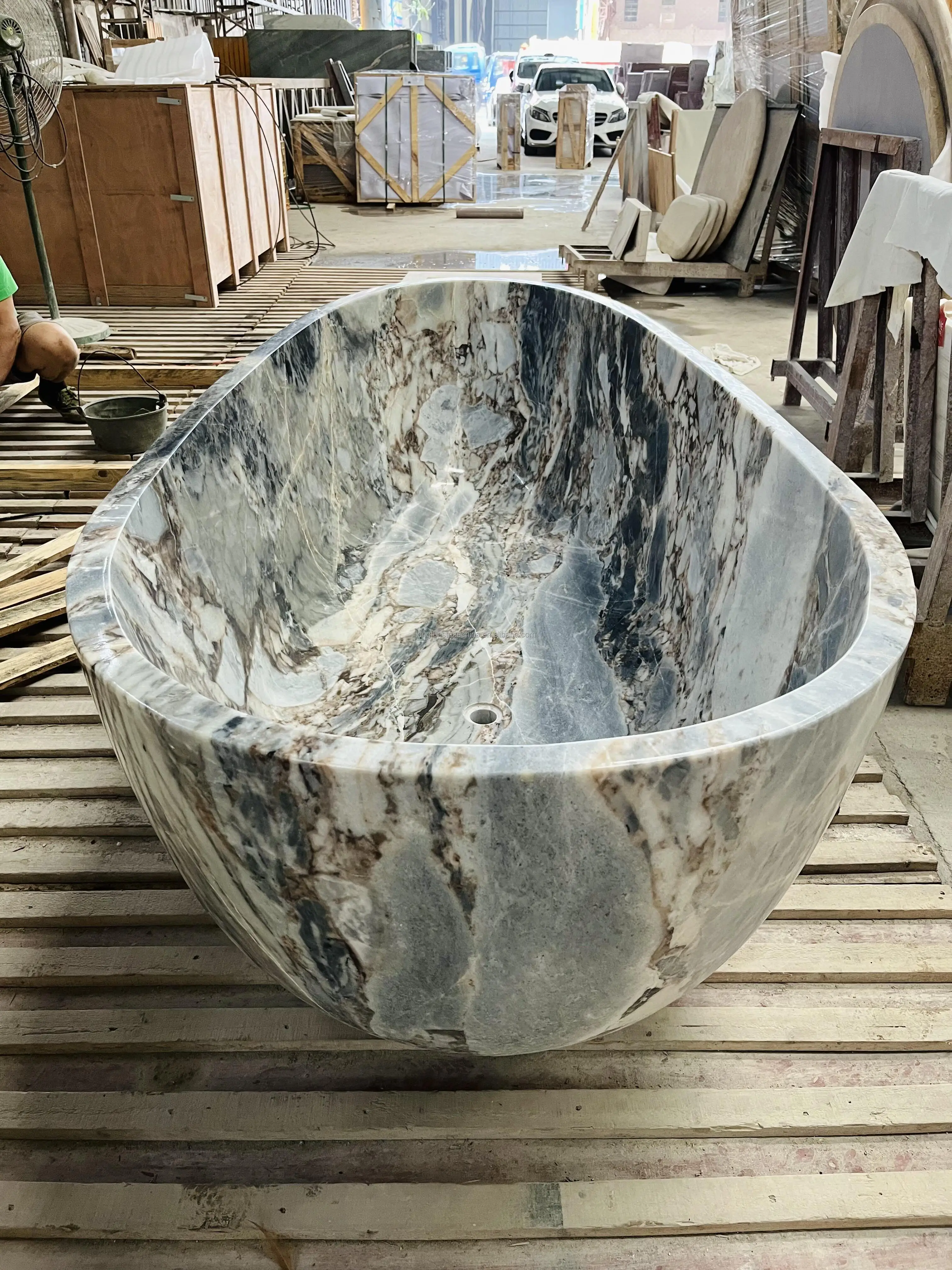 Natural Blue Ocean Storm Marble Bath Tub Soaking Bathtub Elephant White Marble Bathroom Bathtub Modern