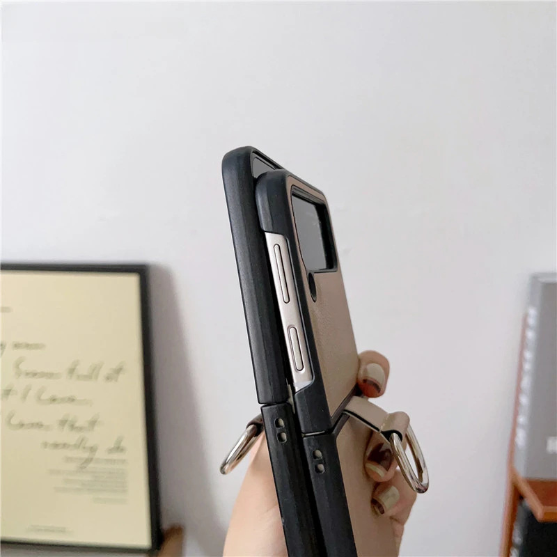 For Samsung Galaxy Z Flip 5 4 3 Phone Case Luxury Pu Leather Hard Plastic Back Cover5G Case with Ring