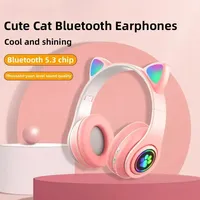 Cute Cat Wireless Headphones RGB Cute Cat Ears Headset With Microphone Noise Cancelling Kid Stereo Music Children's Gifts