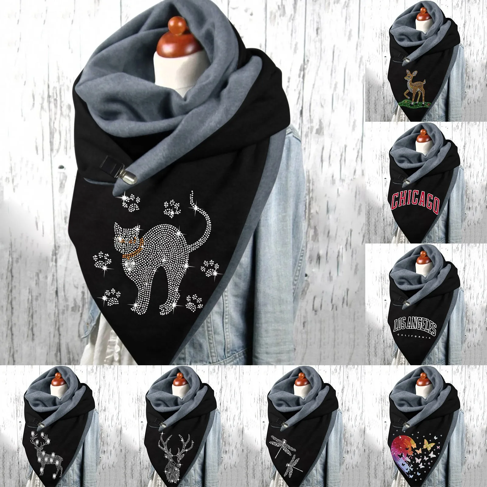 Fashion Warmer Shawls Wraps Scarves 2024 New Winter Warm Scarf Womens Vintage Print Scarves Button Up Casual Scarf Foulard Femme