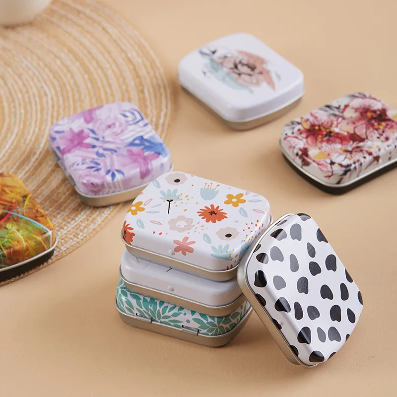 Creative Fresh Floral Pattern Clamshell Storage Box for Candy&Pill DIY Stickers Iron Case Portable Jewelry Packaging Gift Box